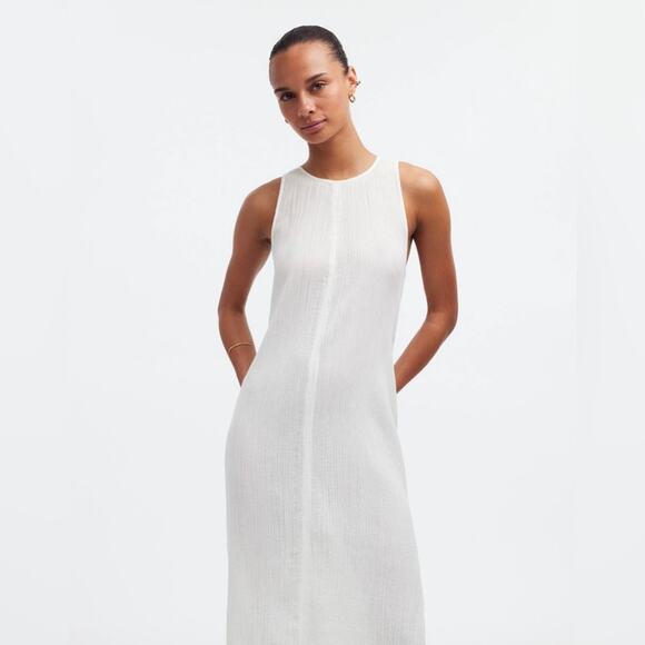 Madewell Open-Back Midi Cover-Up Dress Crinkle Cotton Lighthouse White NWT Sz M - Picture 9 of 9